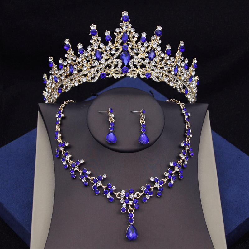 Luxury Green Crystal Bridal Jewelry Sets for Women Tiaras Earrings Necklace Crown Wedding Dress Bride Jewelry Set Accessories