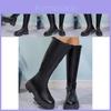 Stylish Black Over-the-knee Riding Boots For Women With Chunky Low Heel And Waterproof Features