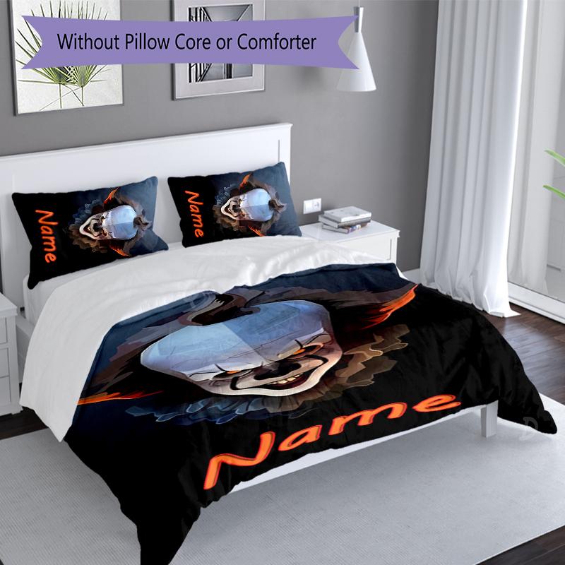3pcs Custom Name Pennywise the Dancing Clown Bedding Set,Includes 1 Duvet Cover and 2 Pillowcases,All-season Bedroom Decor