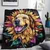Sunflower Dog Print Flannel Blanket, High quality Comfortable for All Seasons, Home Decor, Warmth and Comfort, Perfect for Christmas Gifts