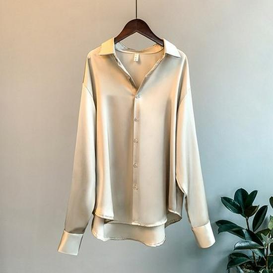 Женская белая шелковая ацетатная шифоновая рубашка – Новый корейский дизайн, весна/осень 2026 Small шампанского