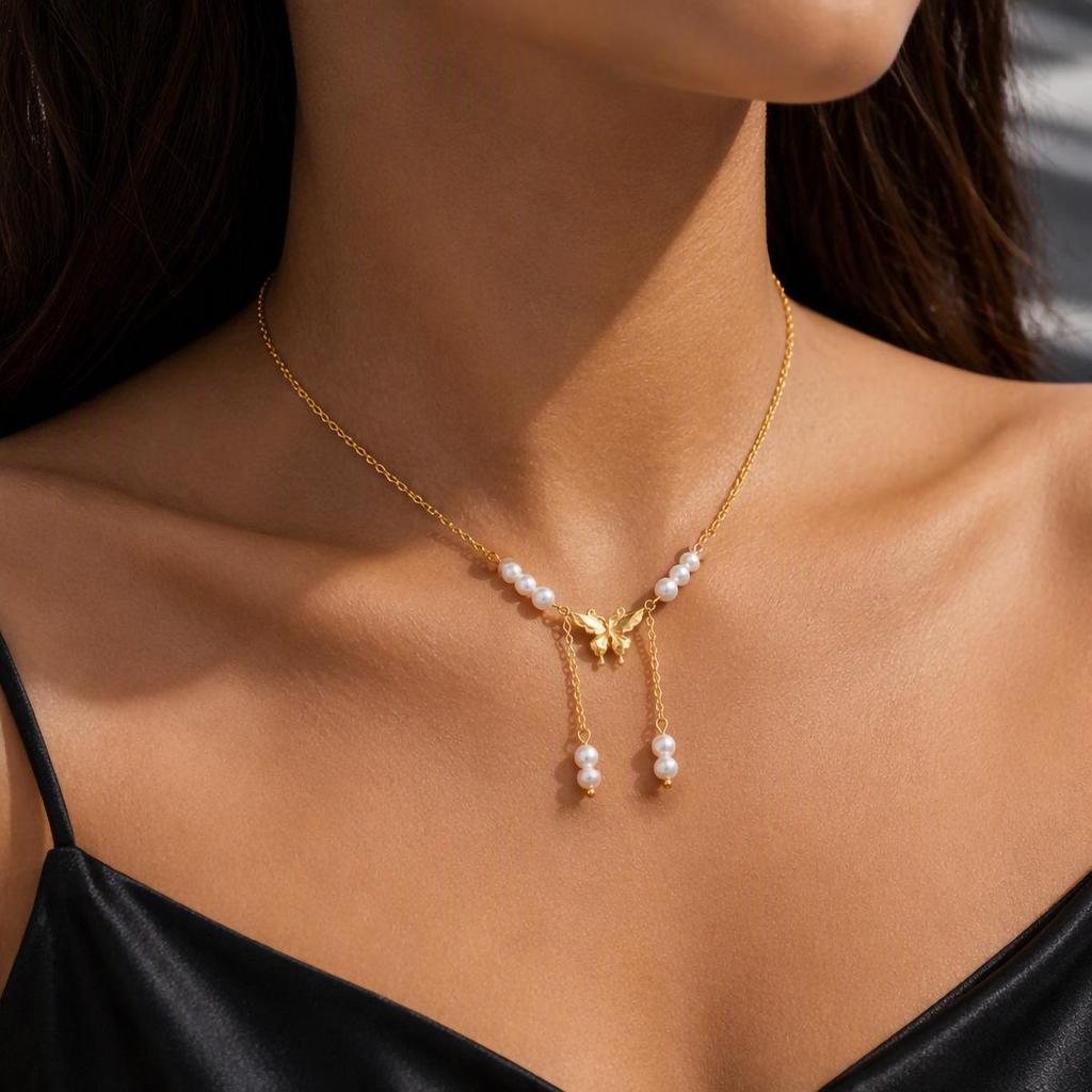 French Heart Metal Textured Freshwater Pearl Patchwork Clavicle Necklace - Stainless Steel, Gold-Plated, Niche Fashion, European & American Style