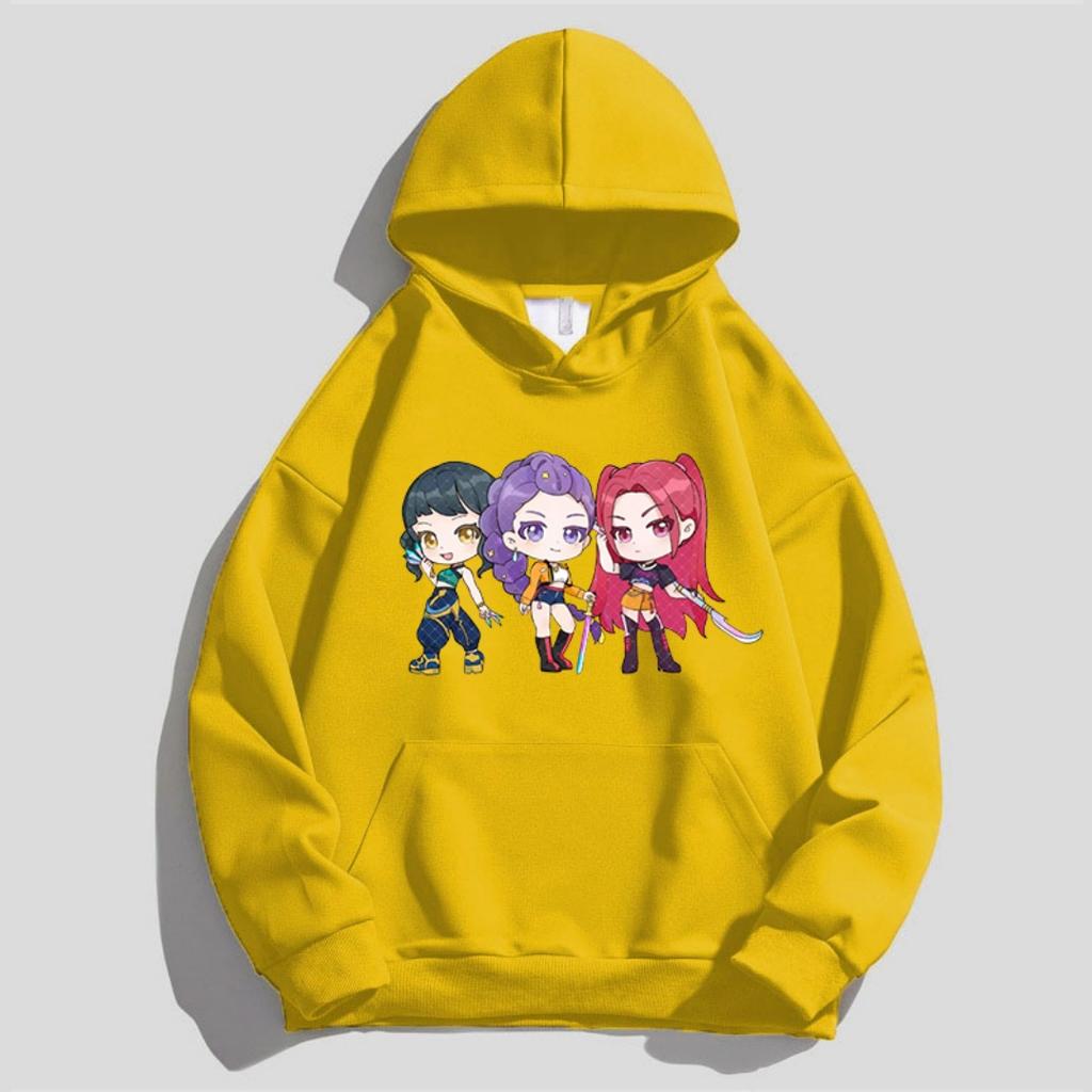 Kpop Children's Cartoon Printed Hooded Sportswear Casual Street Style Anime Idol Combination Printed Long Sleeved Girls' Top