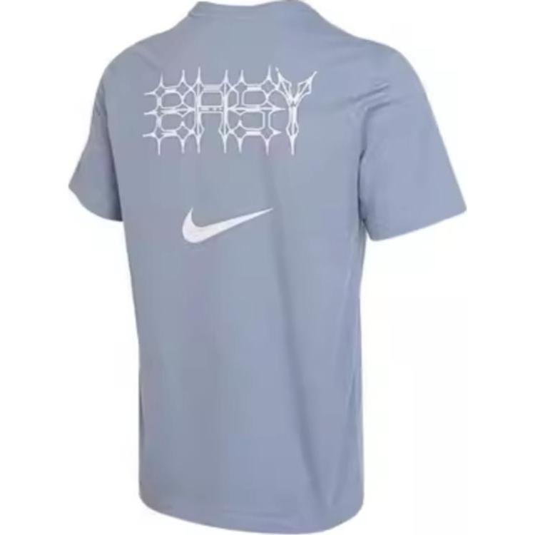 Nike Logo Print Crew Neck Short Sleeve T-Shirt With Drop Shoulder Men Tops Blue FV8405-493