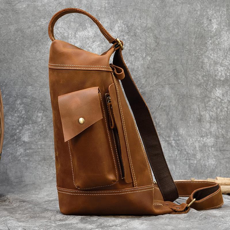 

Featured Men s Genuine Leather Backpack Crazy Horse Leather Daypack Travel Bag Male Laptop Bagpack Unique Bagpack Man Chest Bag