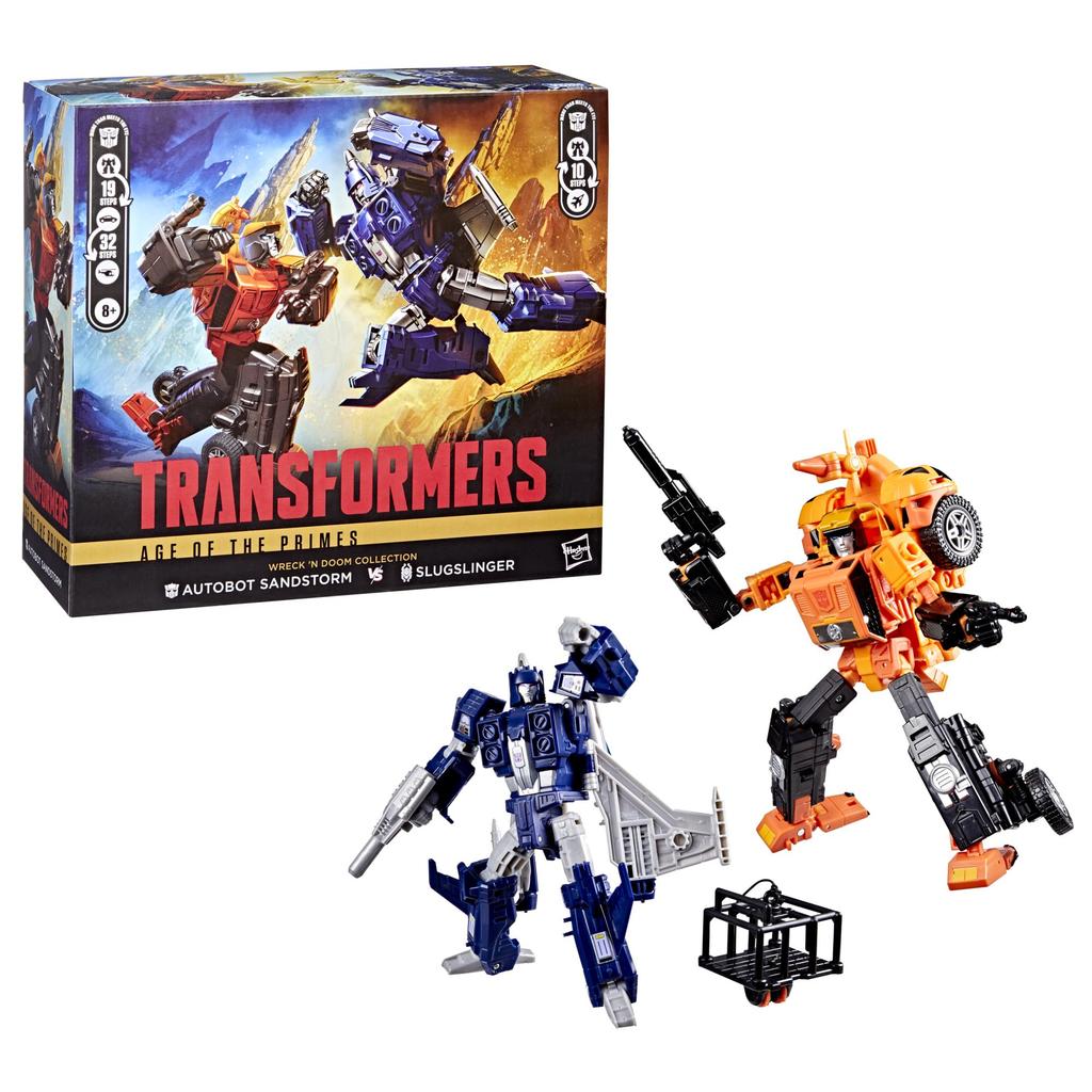 Transformers Age of the Primes Wreck Doom Collection Autobot Sandstorm Slugslinger Action Figures Robot Toys Ages 'n' 2-Pack 7.5-Inch & 5.5-Inch 8+