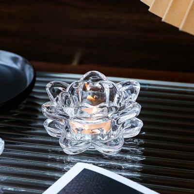 Huaqianguhh Kristall Lotusblume Teelicht Kerzenhalter, Glas Teelicht Kerzenständer Dekoration mit tief gerillter Platte, Multifunktionale Dekoration