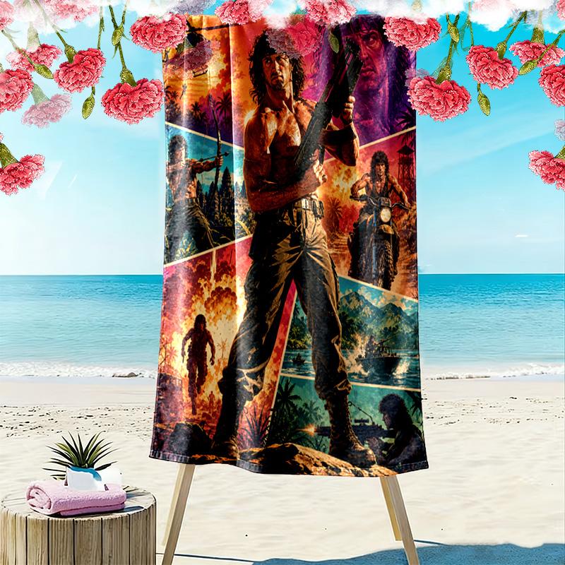 Rambo Print Beach Towel, Large Soft Quick Dry Towel for Beach Camping Swimming