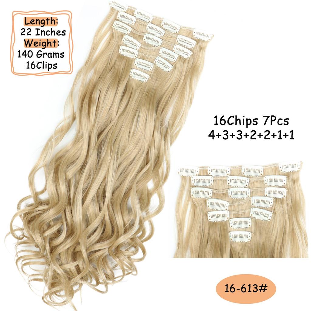 LISI HAIR Kobiety 7 sztuk/zestaw 22 "długie faliste treski 140g 16 klipsów w fałszywe stylizacja włosów syntetyczne doczepiane włosy Clip In żaroodporne