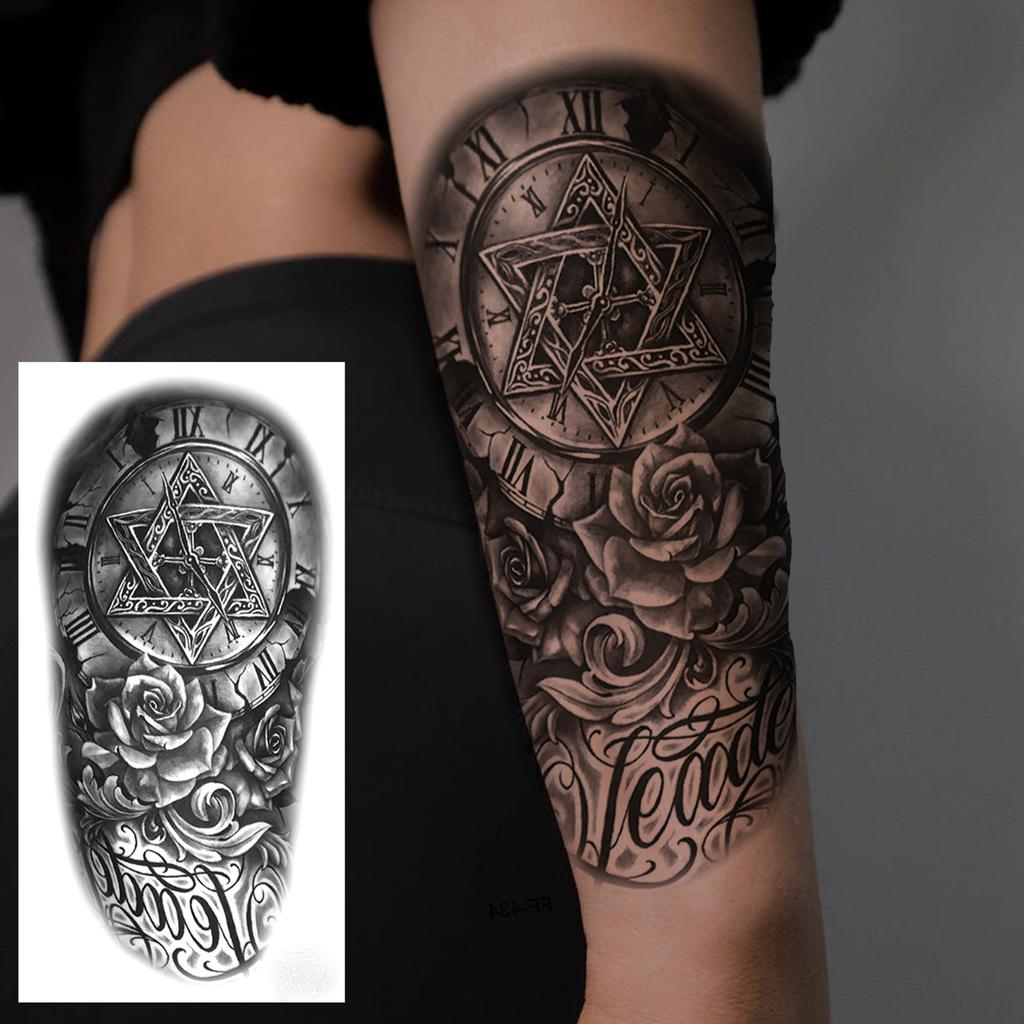 1 Sheet Death Skull Lion Temporary Tattoos For Men Women Adults Fake Wolf Skeleton Tattoo Sticker Sleeve Black Zeus