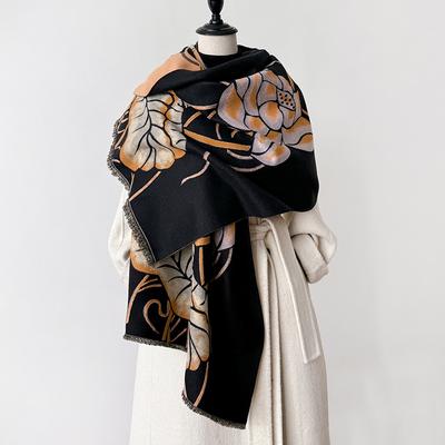 Design Lotus Two-Sided Thickened Pashmina Scarf Cashmere Short Beard Shawl Winter Keep Warm Female Bufanda Scarf