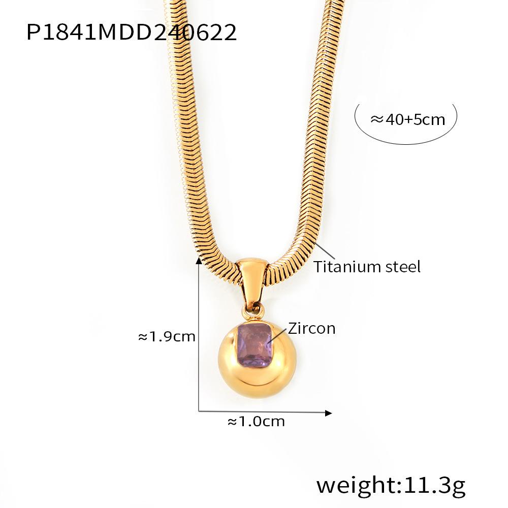 18k Gold-Plated Titanium Steel Geometric Zircon Pendant Necklace - European & American Fashion Style