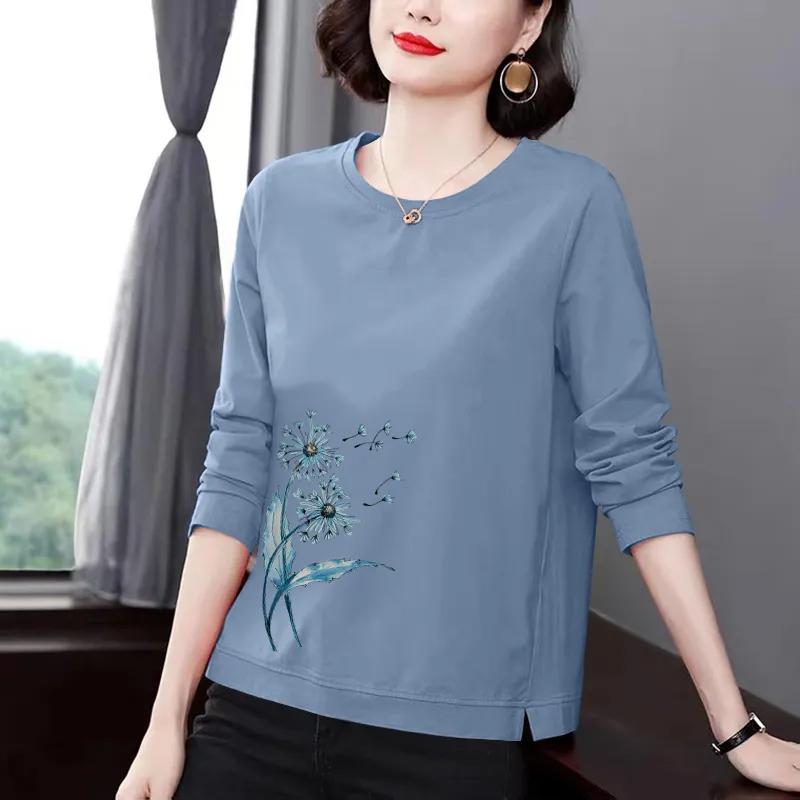 

Свитшот для женщин, хлопковая свободная футболка большого размера с длинным рукавом, удобная повседневная футболка с круглым вырезом и топом XXXL