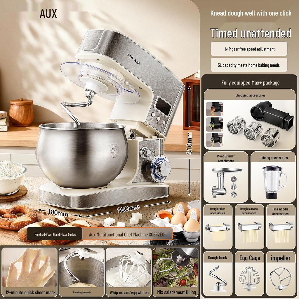 Oakes Multifunctional Chef Machine: Automatic Dough Mixer, Whipping, Kneading, Slicing, Juicing, and Extruding.