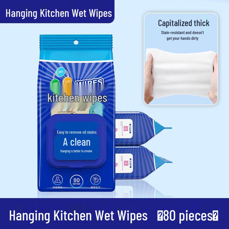 Super Thick Kitchen Wet Wipes: Large, Disposable, Effective Oil Stain Remover, 80 Count