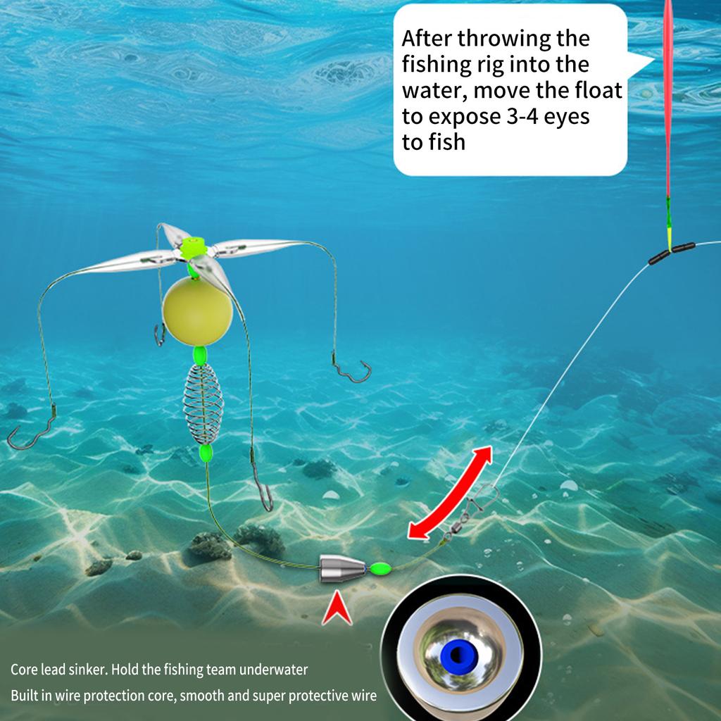 Rybářská krmítková sestava se 4 háčky a splávkem Návazec Krmítko Košík Past Rybářský háček Návazec proti zamotání Krmítko Košík Splávek