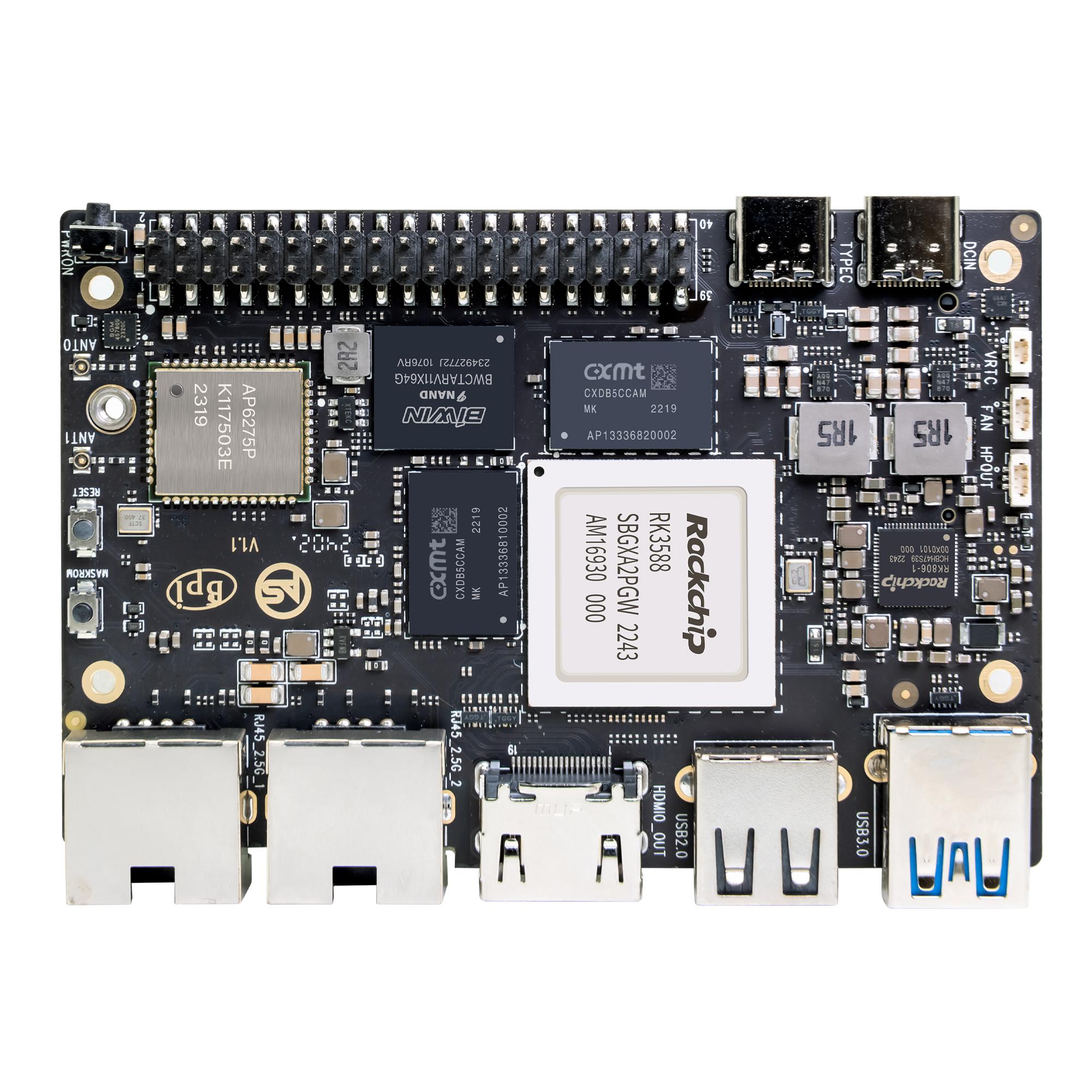 

Banana Pi BPI-M7 RockChip RK3588 Чотириядерний A76 2,4 ГГц і Чотириядерний A55 1,8 ГГц GPU Mali G610MC4 опціонально 8 ГБ/16 ГБ/32 ГБ LPDDR4 64 ГБ/128 ГБ eMMC 32GB LPDDR4 128GB eMMC