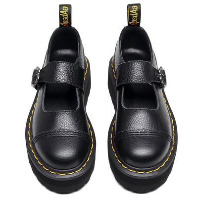Lightweight-thick-soled T-word Mary Jane Small Leather Shoes Female Real First-layer Leather Lychee Pattern Buckle Heightening Boots