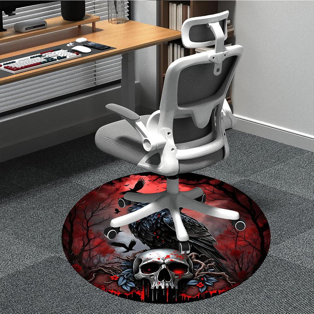 

1pc Raven Skull Artwork Chair Carpet for Office Non-Slip, Machine Washable Rug for Office, Room - Holiday Decor, Machine Made yy251016187 80cm by 80cm