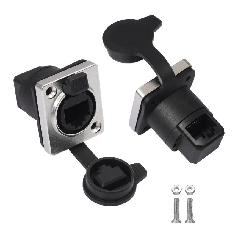 RJ45 Panel Mounted Coupler With Locking Interface 180/90 Degree Compatibles Cat5/Cat6 Cable ABS Metal
