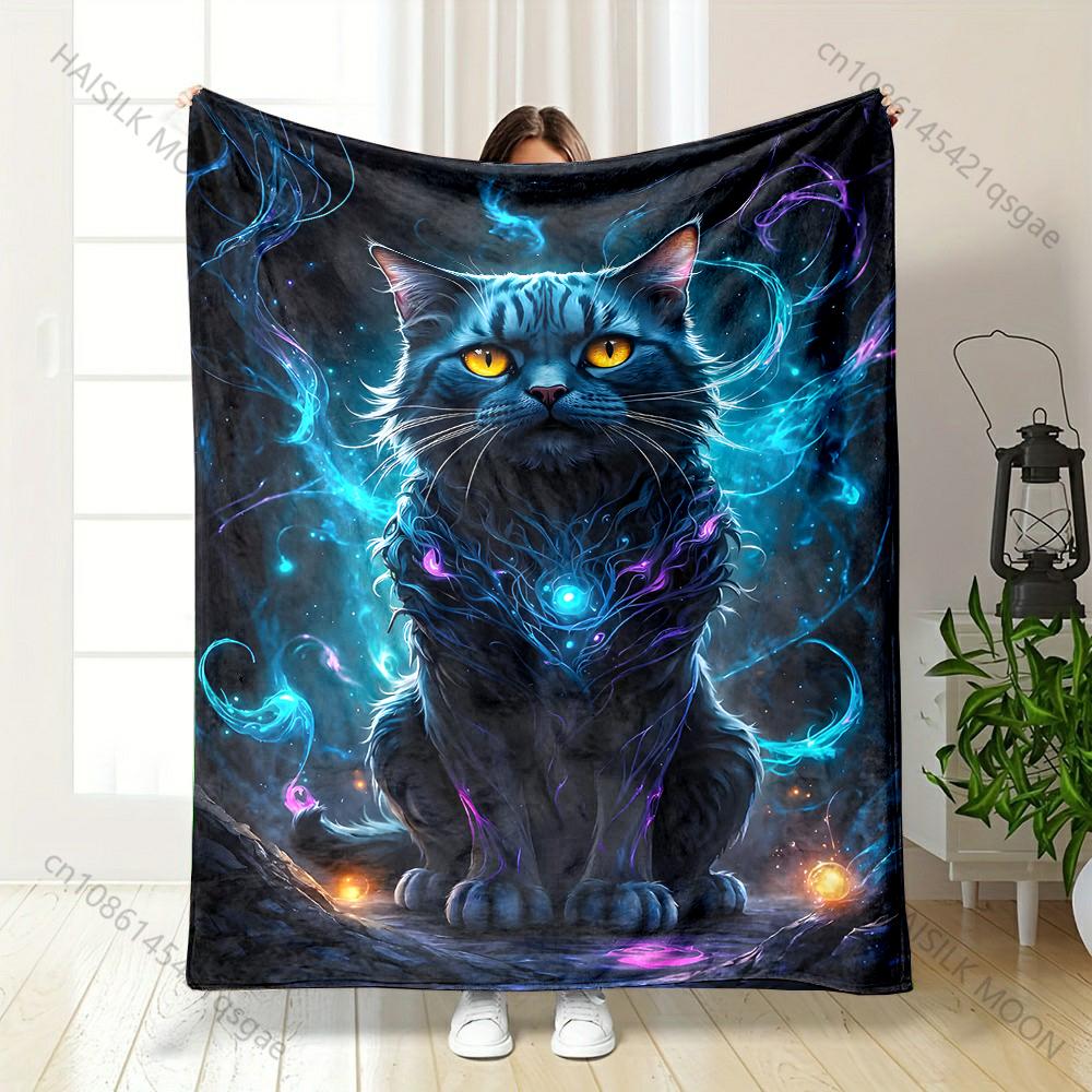 Multiple sizes Magical cat with aura  Print Blanket Warm Soft Suitable for All Seasons for Home Sofa Travel Camping Picnics RV