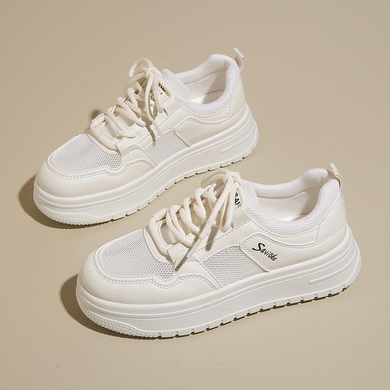 

Женская повседневная спортивная обувь 2025 Новая весенне-летняя модель Толстая подошва Обувь для скейтборда Дышащая искусственная обувь на плоской подошве Белые кроссовки 35 бежевый