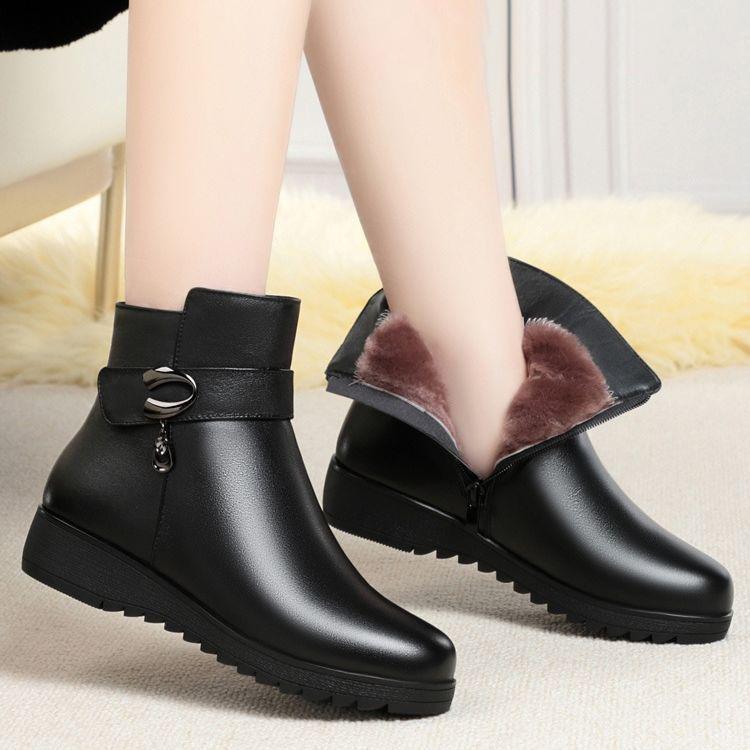

Мама Теплая Обувь Женщины Зима Флис Боковая Молния Толстая Подошва Короткие Ботинки Досуг Круглый Носок Балетки 38EU/CN39