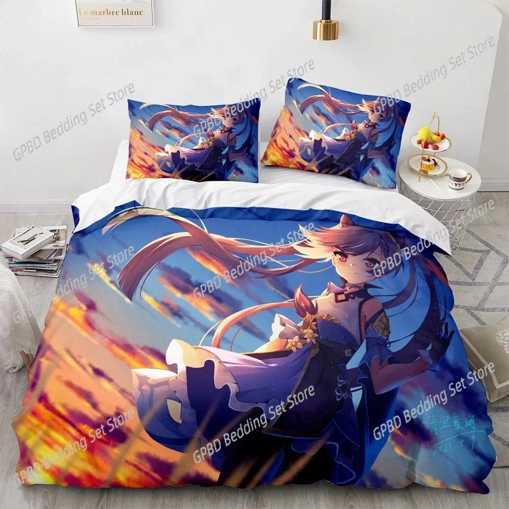 Genshin Impact Bedding Set Game 3d Print Bed Linen Quilt Soft Duvet Cover Sets Home Textile Queen King Size Girl Boys Room Decor