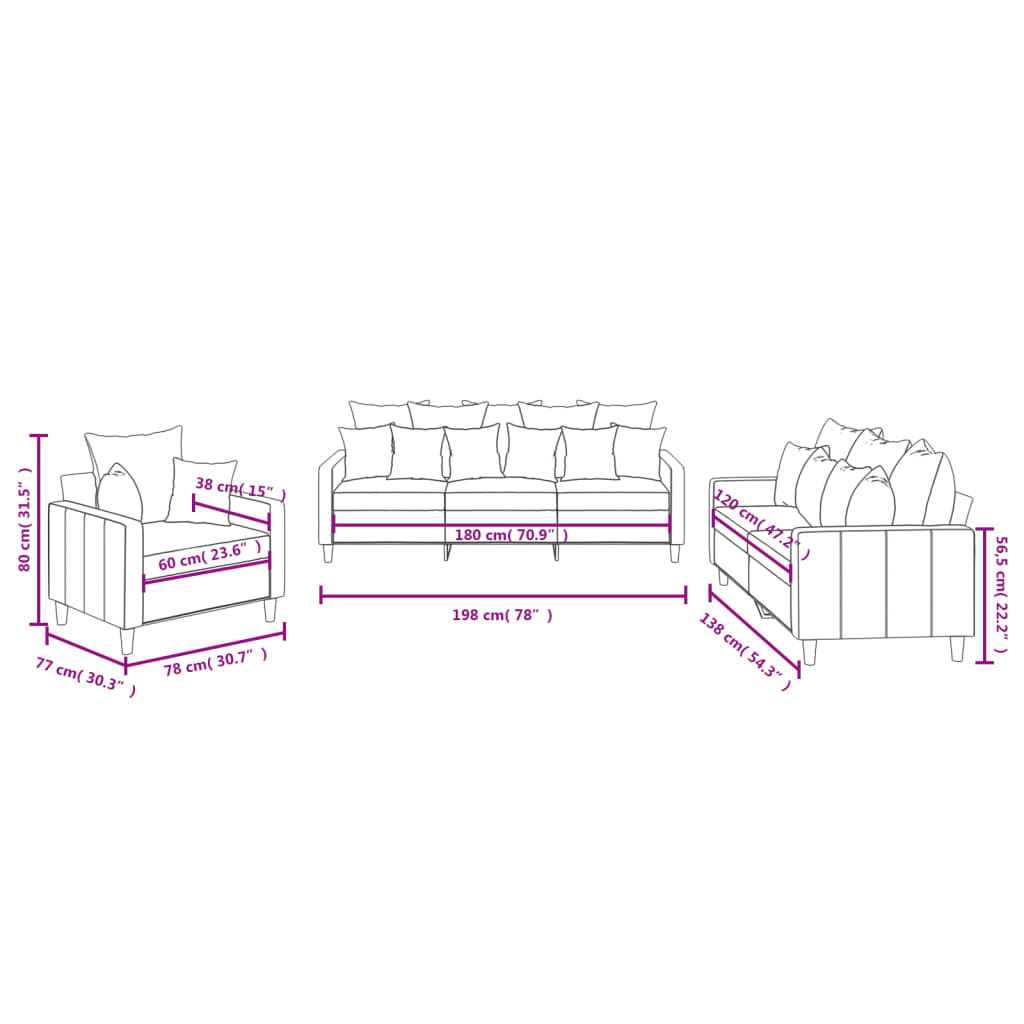 3 Piece Sofa Set with Cushions Blue Velvet