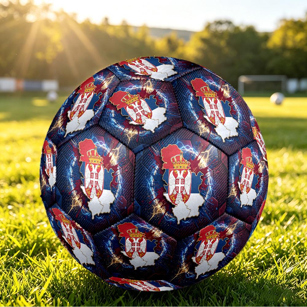 Serbia Printed Size 5 Soccer Ball Wear Resistant Standard Adult Training Football Fan Gift for Indoor Outdoor Match Sports