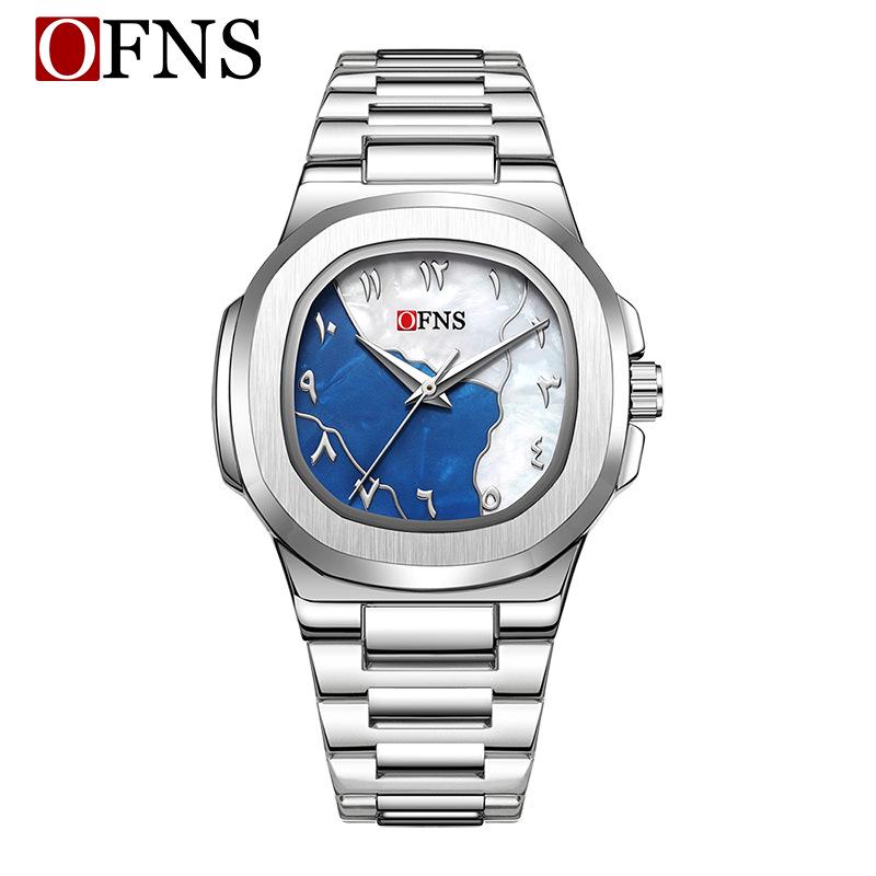 OFNS Men's Double Dial Quartz Square Watch - 30M Waterproof with Arabic Numerals, Ideal for Casual and Business Wear