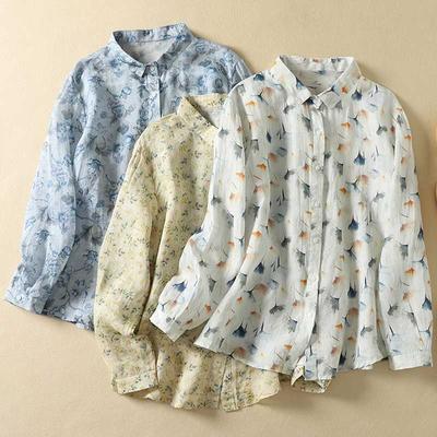Katoen Linnen Digitaal Bedrukt Shirt voor Dames Frisse Kleurenserie Lente Fee Stijl Shirt met Lange Mouwen voor Dames Blouses & Shirts