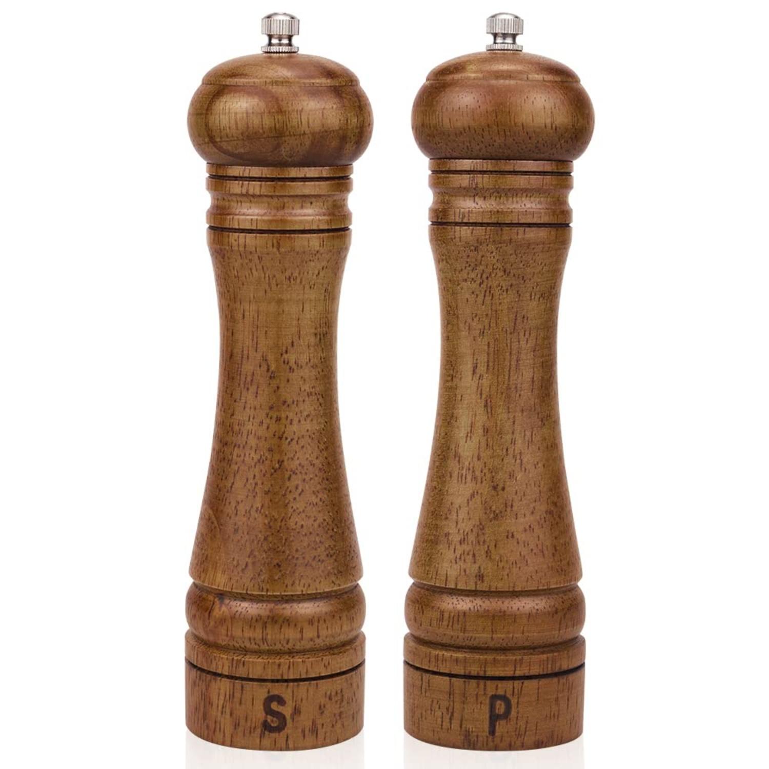

Wooden Salt and Pepper Grinder Set - Brown - 8 inches - 2Pack - 560g - Wood Material - 23*11*6 Size - Adjustable Ceramic Rotor коричневый