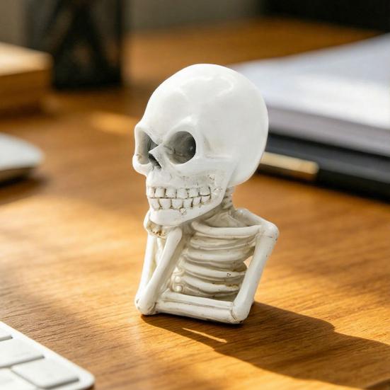 Festive Desktop Skull Figurines Skeleton Thinker Statue Halloween Decor, Funny Thinking Figurine, Dark Atmosphere Party Props Resin Sculpture for Home