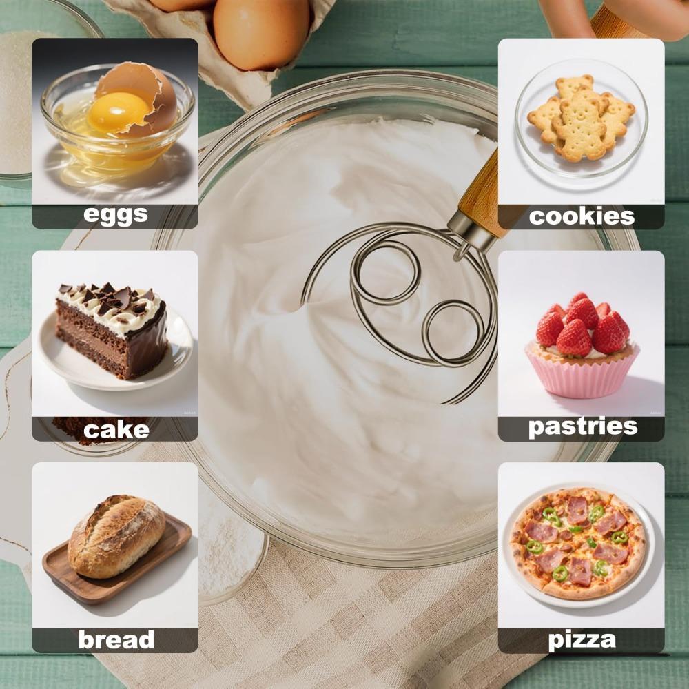 1Pcs Bread Beater Wooden Handle  Stainless Steel Ring Cake Pizza Pastry Biscuit Yeast Baking Dough Mixer Baking Supplies