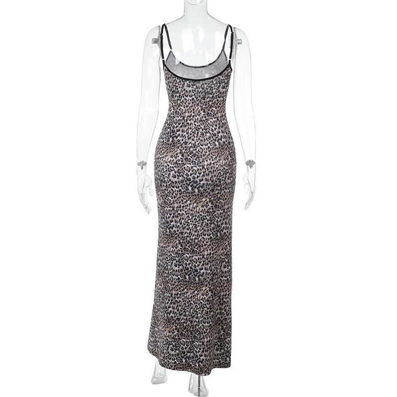 Spring Fashion Women's Dress Socialite Ethos Elegant Slim Leopard Print Halter Dress
