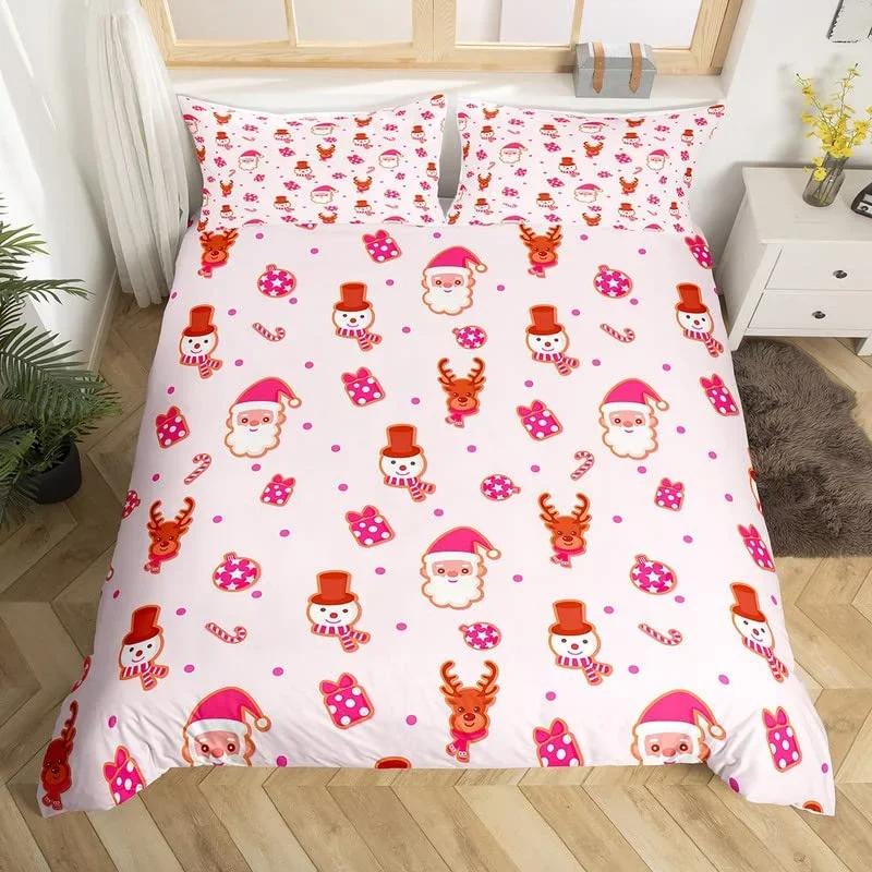 

Santa Claus Duvet Cover Christmas Bedding Set Microfiber Girly Stripes Stars Quilt Cover King Queen For Kids Teen New Gift EU Single(135x200cm)