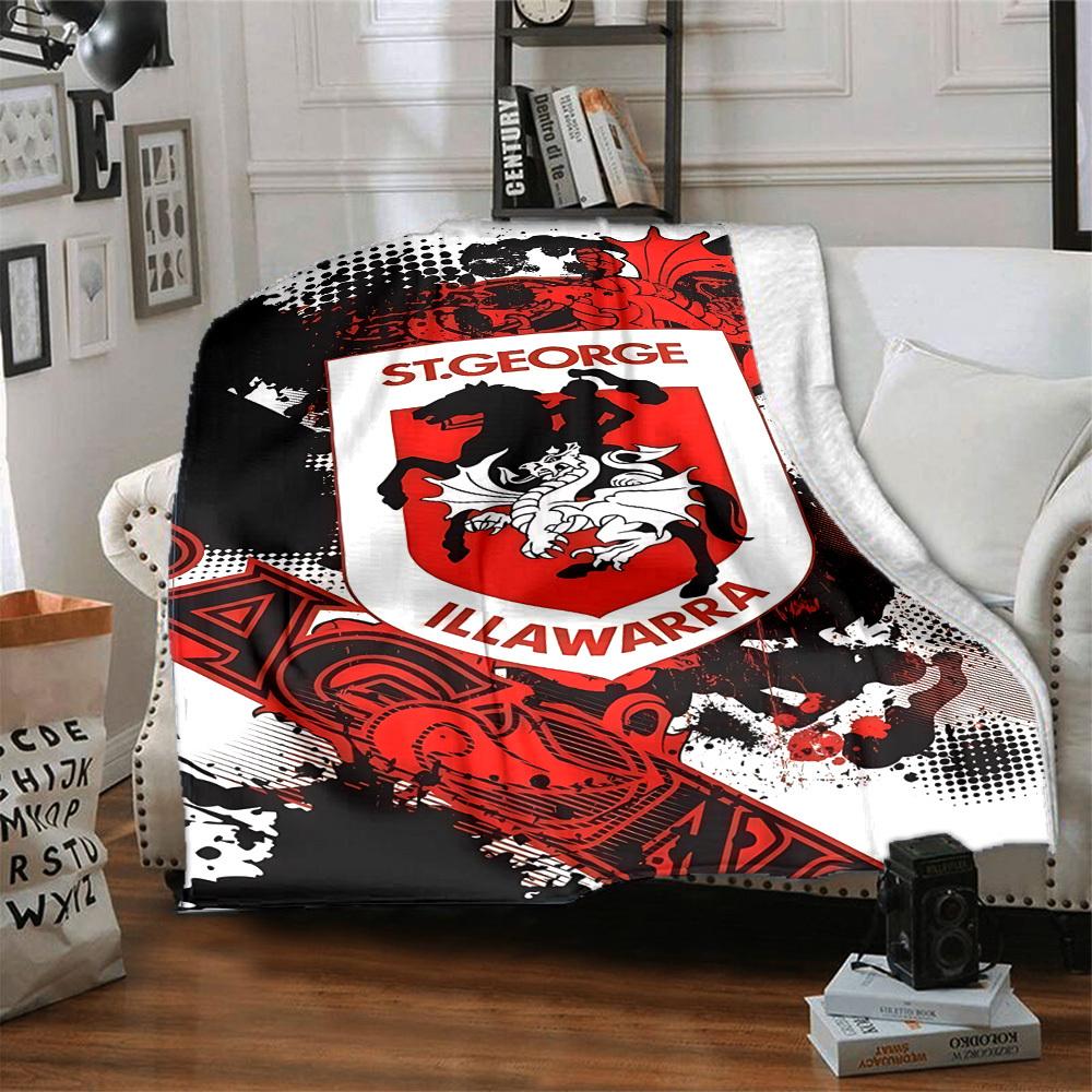 1pc St. George Illawarra Dragons Throw Blanket Soft Flannel, Cozy All Season Polyester Perfect for Home, Office