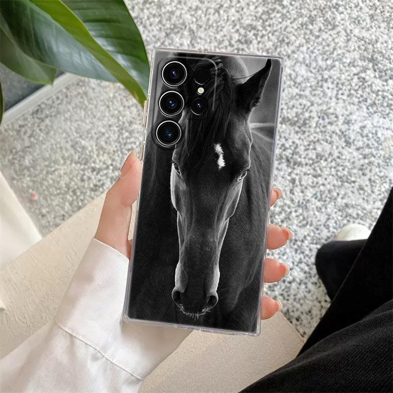Horses Galloping Animal Painting Phone Case For Samsung Galaxy S24 S23 Ultra 5G S22 S20 Plus S21 FE Clear Case Cover Horse Funda