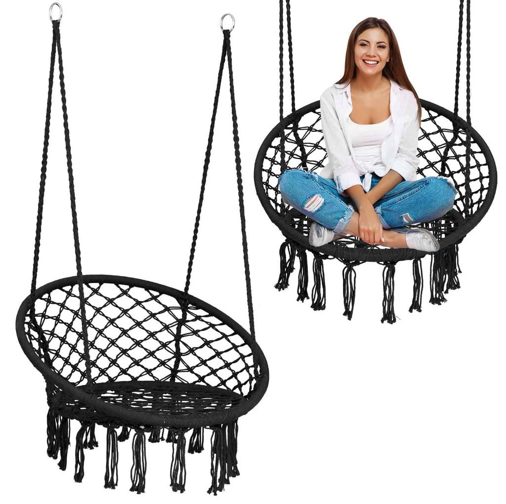 Boho Hanging Garden Swing Chair, Black
