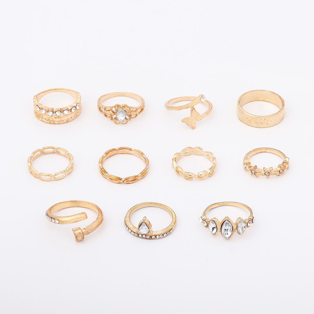 European and American jewelry, butterfly nail ring, diamond petal star gold 11-piece ring set