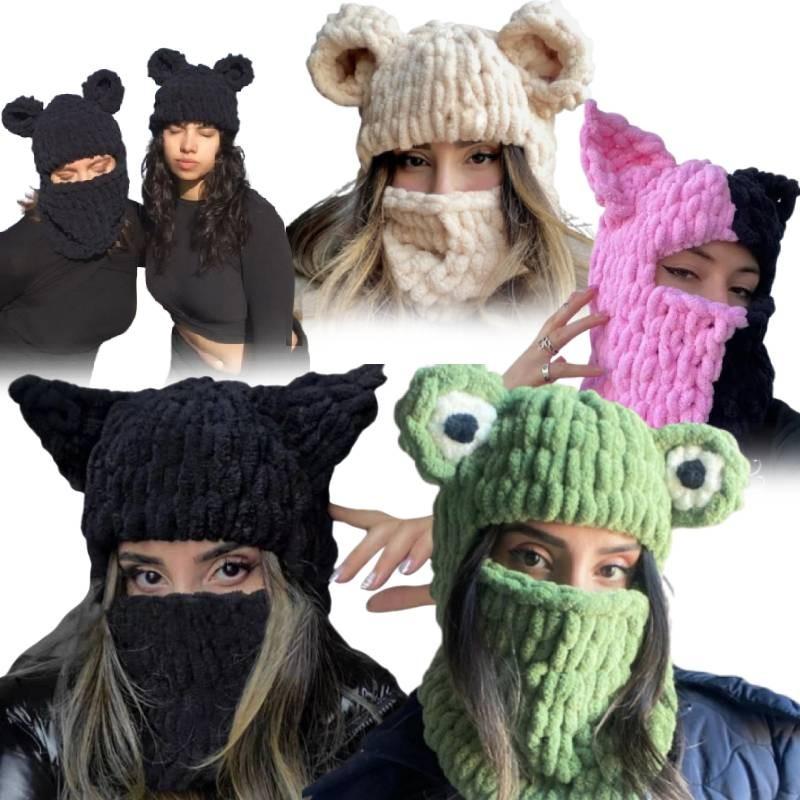 Trendy Oversized Cat Ear Knitted Cap For Adults Soft And Warm Handmade Winter Hat