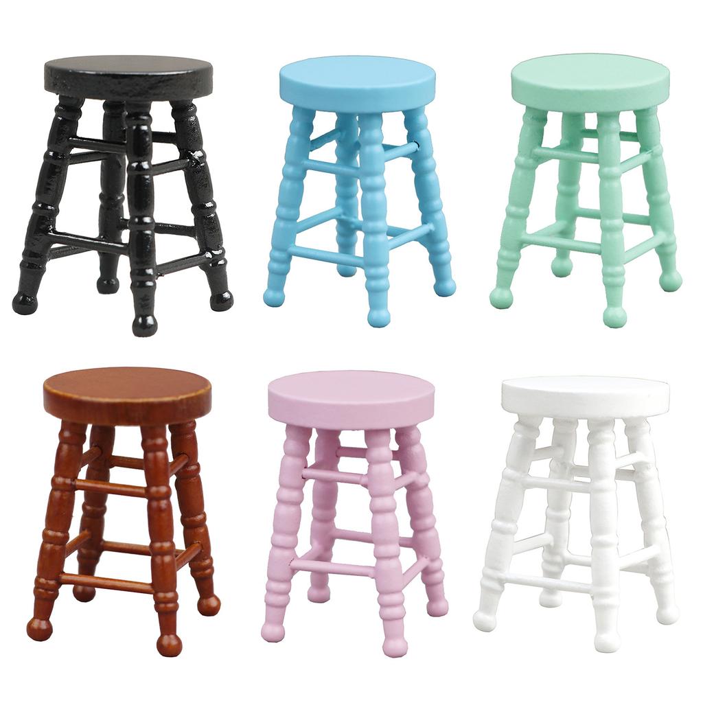 Realistic Wood Stool Zakka Realistic Pretend Play for Role Display Round Top Stool Model Vintage Stool 1:12 Doll House