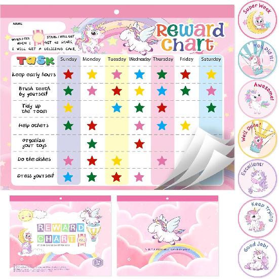 Magnetic Reward Chart for Kids at Home, Behavior Chart Pad with 26 Chore Charts, 1680 Star Stickers, 84 Motivational Stickers to Develop