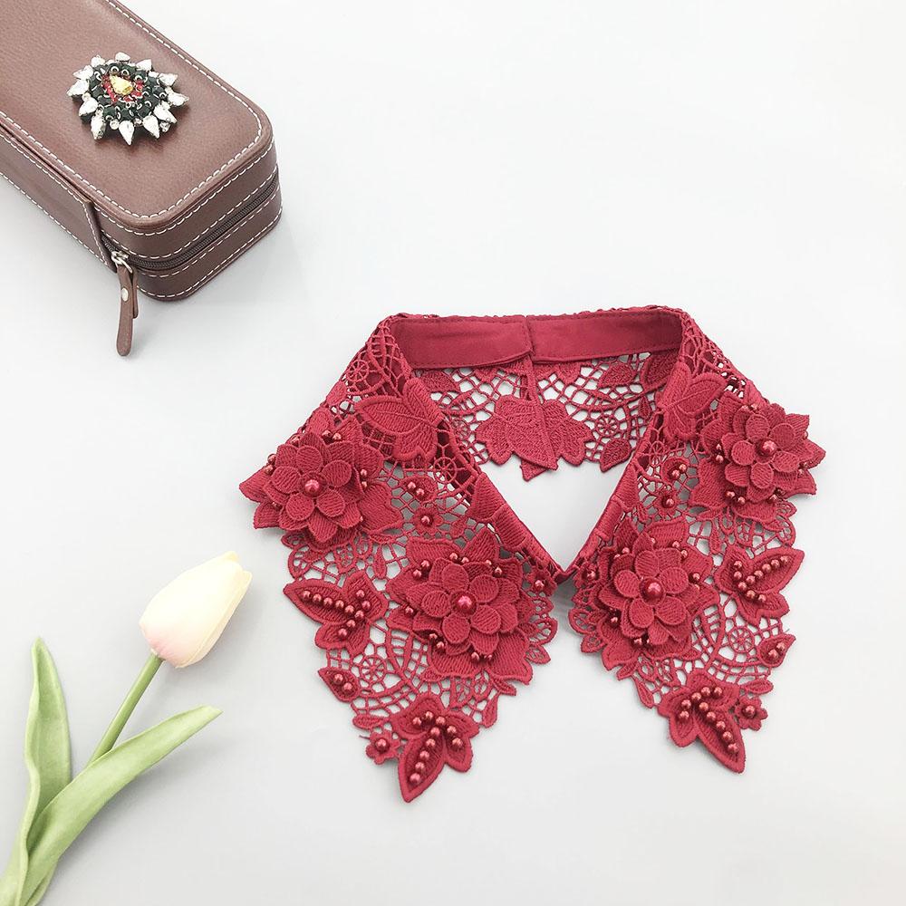 Fashion Multi-Color Hollow Out Lace Beaded Detachable Faux Collar Elegant Knitted Polyester Neck Accessory for Sweaters Shirt