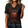 Women's Casual V-Neck Top with Halloween Print for Fall Festive Wear
