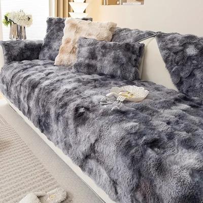 Winter-Sofakissen aus verdicktem Kaninchenplüsch, schmutzabweisend, warm, Sofabezug, Sofa-Handtuchbezüge, rutschfeste Couchbezüge für das Wohnzimmer