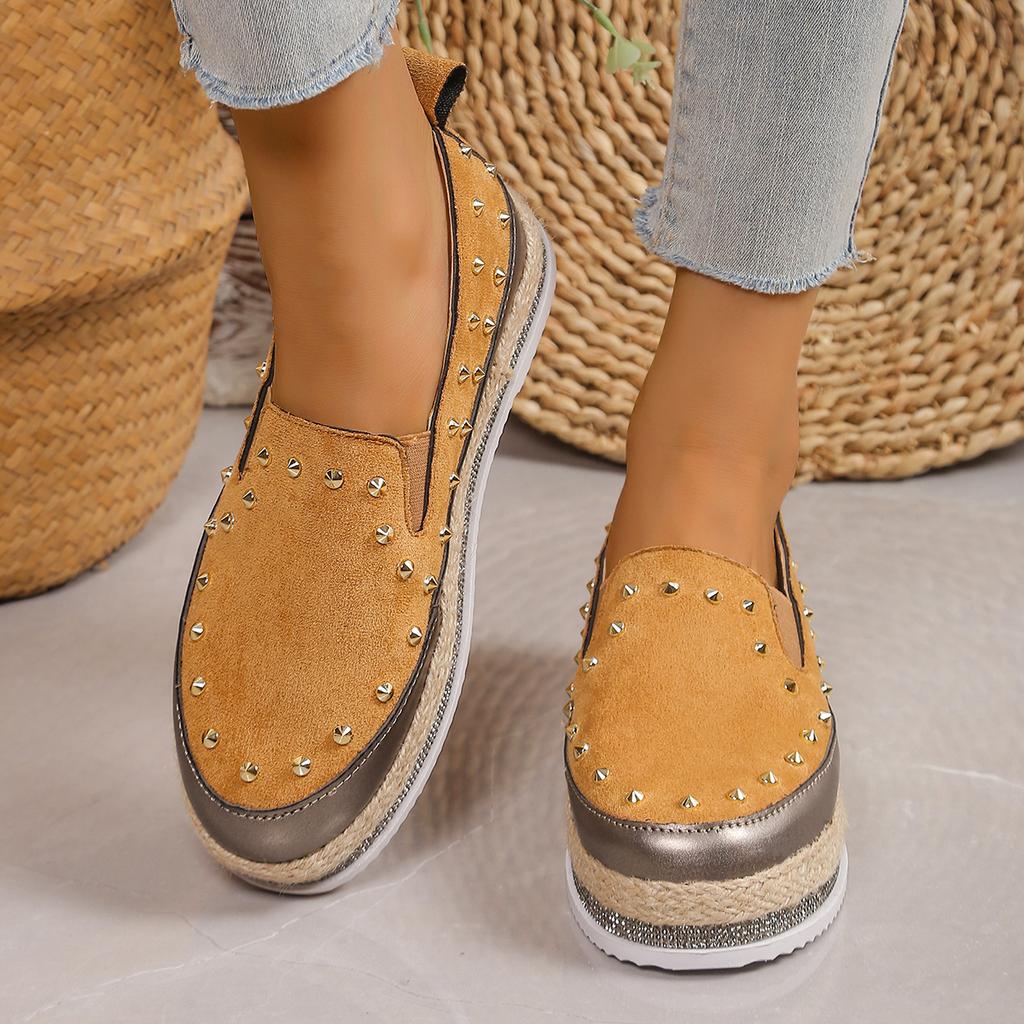 Fashion Fashion Metal Rivets Loafers Shoes for Women 2024 Autumn Crystals Sole Slip On Flats Woman Lightweight Non Slip Walking Shoes