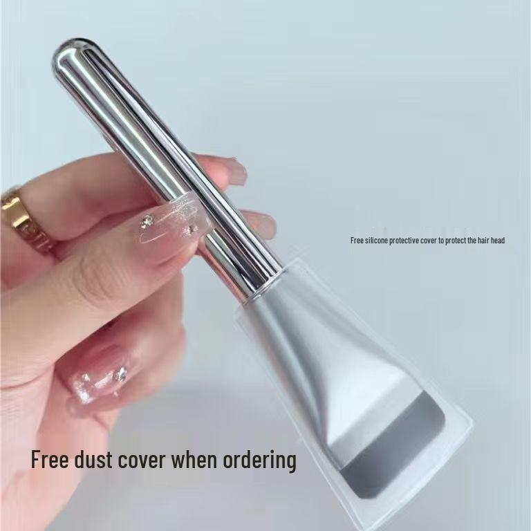 Tongue-Shaped Foundation Brush: Ultra-Thin Soft Bristles, Wooden Handle, Perfect for Seamless Foundation and Concealer Application.