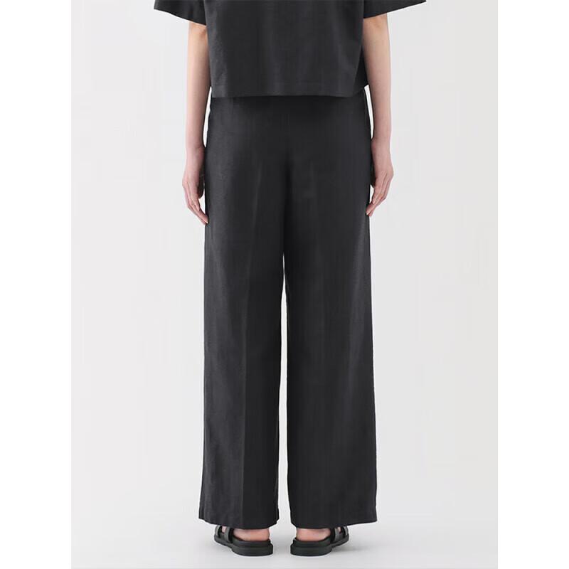 MUJI Women's Hemp Blend Twill Pleated Wide-Leg Pants